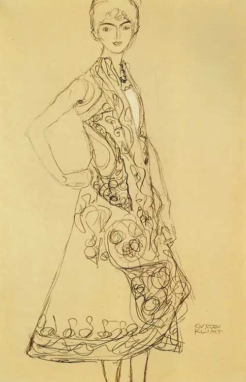 Woman in a Richly Patterned Dress Gustav Klimt